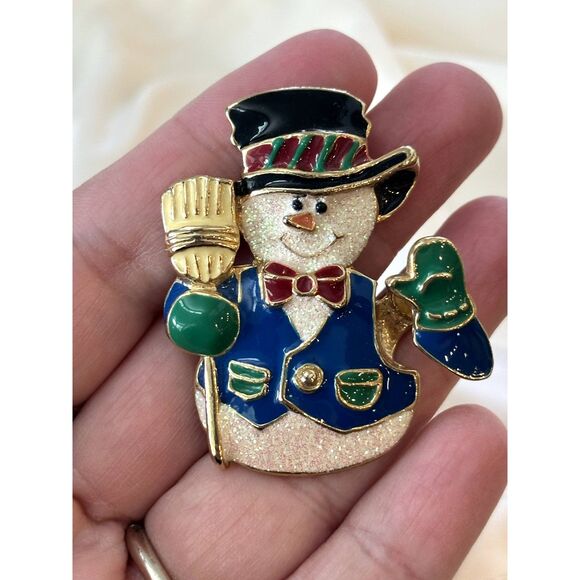 Snowman Trembler Brooch SFJ Christmas Pin - Picture 2 of 5